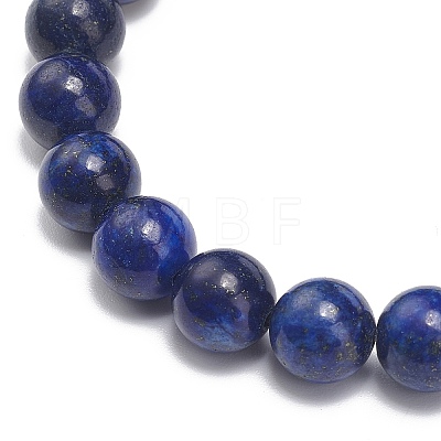 Natural Lapis Lazuli(Dyed) Round Beaded Stretch Bracelet with Bullet Charms BJEW-JB09018-01-1