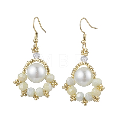 Paw Print Imitation Pearl & Glass Seed Beads Dangle Earrings EJEW-MZ00386-1