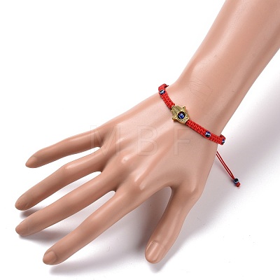 Hamsa Hand /Hand of Miriam with Evil Eye Braided Bead Bracelet BJEW-JB07103-02-1