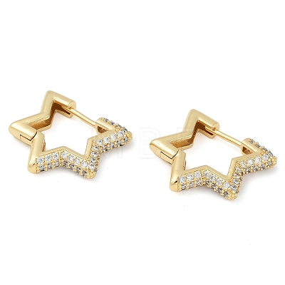 Rack Plating Star Brass Micro Pave Cubic Zirconia Hoop Earrings EJEW-Z059-15G-01-1