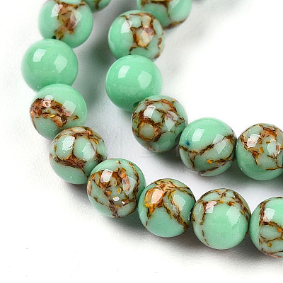 Synthetic Gold Line Turquoise Beads Strands G-A255-A03-04B-1