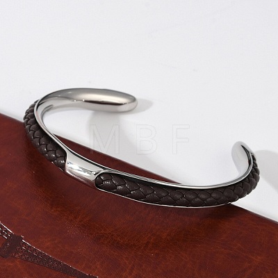 304 Stainless Steel Microfiber Leather Cord Cuff Bangles BJEW-D304-14P-02-1