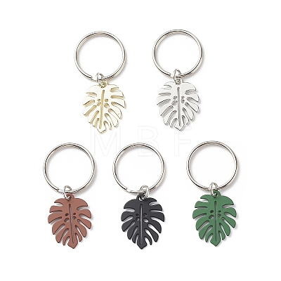 5Pcs Monstera Leaf Alloy Pendant Keychain X-KEYC-JKC00413-1