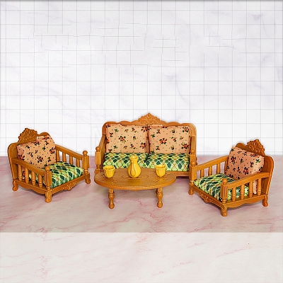 Plastic Sofa & Table & Teapot Miniature Ornament Sets PW-WGAC384-01-1