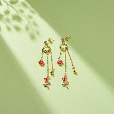 Enamel Heart & Rose Dangle Stud Earrings EJEW-JE05041-02-1