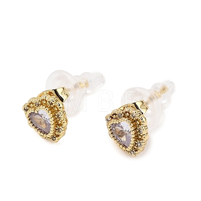 Brass Micro Pave Cubic Zirconia Stud Earrings CU-CBA2AB4-01G-1