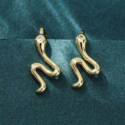 Snake Brass Micro Pave Cubic Zirconia Dangle Earrings EJEW-G425-04G-01-1