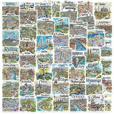 50Pcs Travel Scenery Paper Self-Adhesive Picture Stickers AJEW-S086-15-1