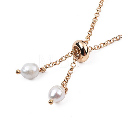 Natural Pearl & Glass Braided Slider Bracelet BJEW-N018-01A-1