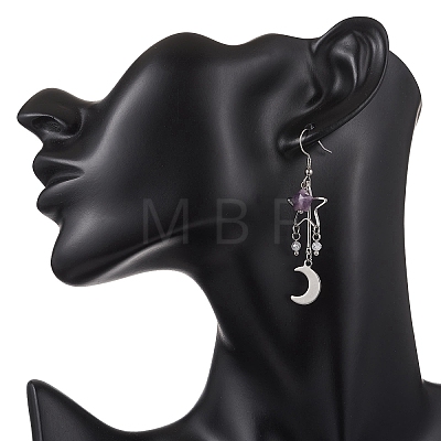 Moon Natural Lepidolite/Purple Mica Dangle Earrings EJEW-JE06776-01-1