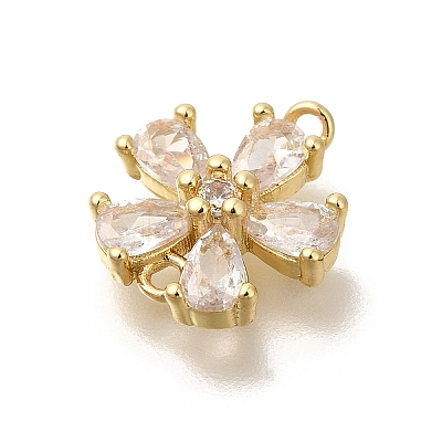 Brass Pave Glass Flower Connector Charms KK-M295-17G-02-1