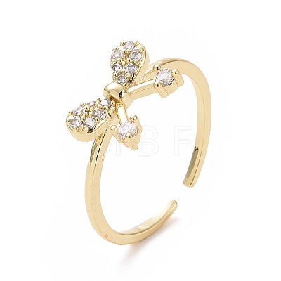 Clear Cubic Zirconia Bowknot Open Cuff Ring RJEW-I094-07G-1