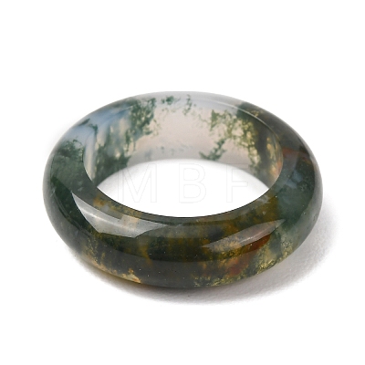 Natural Moss Agate Plain Band Ring RJEW-P044-01B-12-1
