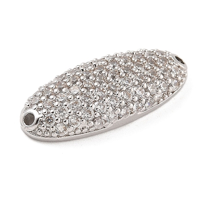 Rack Plating Brass Micro Pave Clear Cubic Zirconia Oval Connector Charms KK-A234-016P-1