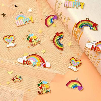 14Pcs 7 Styles Zinc Alloy Enamel Pendants ENAM-CJ0002-70-1