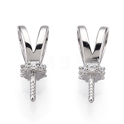 Rhodium Plated 925 Sterling Silver Micro Pave Cubic Zirconia Rabbit Ear Peg Bails STER-T004-54P-1