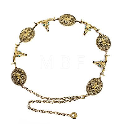 Bohemian Cattle Head & Oval with Horse Pattern Alloy Link Chain Belts for Women FS-WG66674-01-1