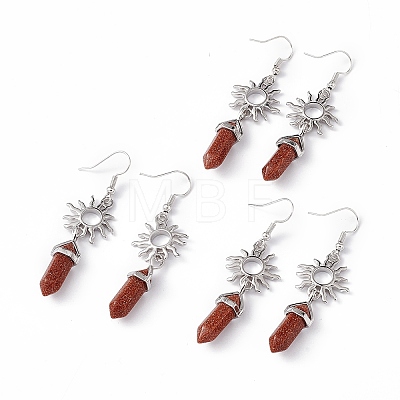 Synthetic Goldstone Bullet with Sun Dangle Earrings EJEW-I276-01P-01-1