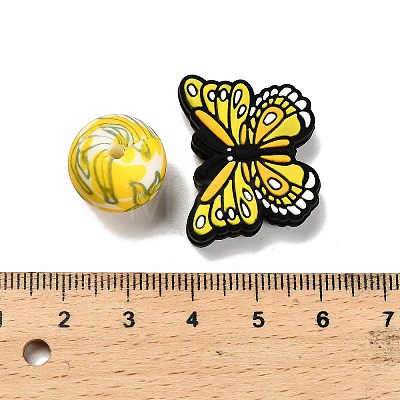 25Pcs Butterfly & Round Silicone Focal Beads SIL-L005-02E-1