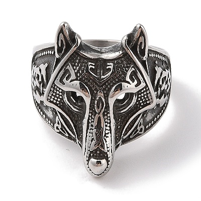 Viking 304 Stainless Steel Wolf Head Wide Finger Rings for Mens RJEW-U005-16B-AS-1