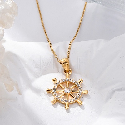 304 Stainless Steel Crystal Rhinestone Helm Pendant Necklaces NJEW-Z057-02A-G-1