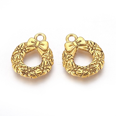 Tibetan Style Alloy Christmas Wreath Pendants LS-X-TIBEP-GC153-AG-RS-1