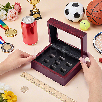 7-Slot Wooden Championship Ring Organizer Boxes with Acrylic Visible Window Lid and PU Leather Inside CON-WH0110-327A-1