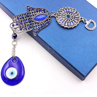 Lampwork Turkish Blue Teardrop with Evil Eye Pendant Decoration EVIL-PW0004-06-1