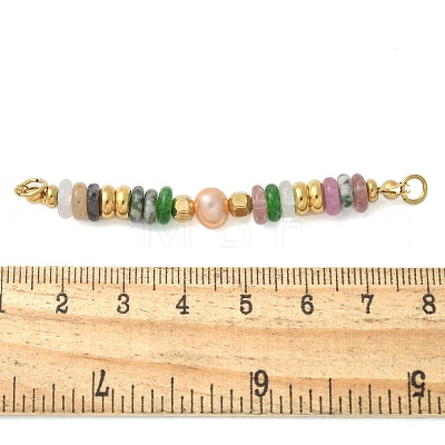 Natural Mixed Gemstone & Plastic Imitation Pearl Disc Beaded Connector Charms/Links STAS-L277-11G-03-1