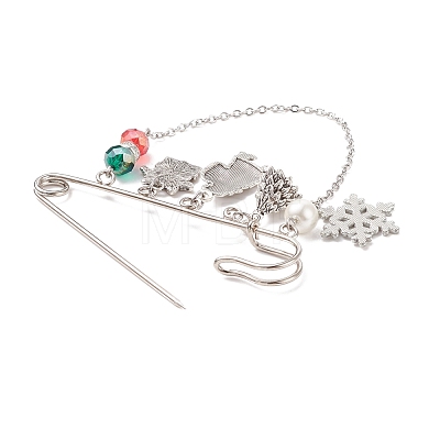 Christmas Gift Box & Snowflake & Santa Claus Charms Alloy Safety Pin Brooch JEWB-TA00001-1