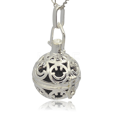 Silver Color Plated Brass Hollow Round Cage Pendants KK-J216-11S-1