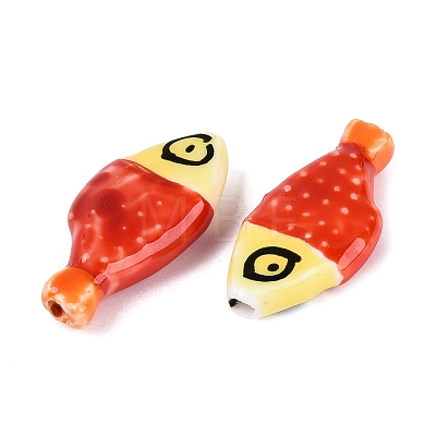 Hand Painted Fish Shaped Porcelain Beads PORC-N013-06H-1