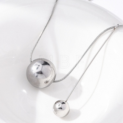 304 Stainless Steel Round Ball Pendant Snake Chain Necklaces NJEW-U028-03P-1