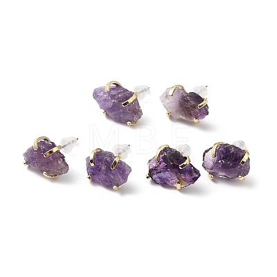 Raw Rough Natural Gemstone Stud Earrings EJEW-R148-01LG-1