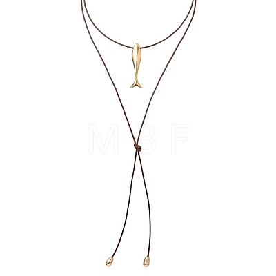 Ocean 304 Stainless Steel Fish Pendant Leather Cord Lariat Necklaces for Women WG28216-01-1
