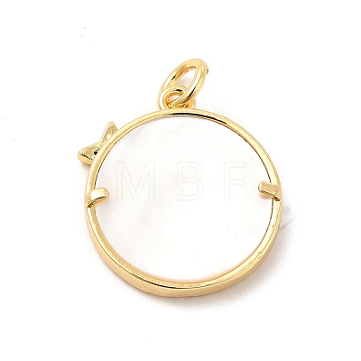 Brass Clear Cubic Zirconia with Shell Pendants KK-G450-02G-06-1
