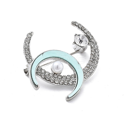 Alloy Crystal Rhinestone Double Moon Brooches JEWB-C037-03P-1