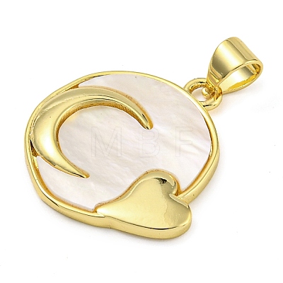 Rack Plating Brass Pave Shell Flat Round Heart Pendants KK-Z063-13G-02-1