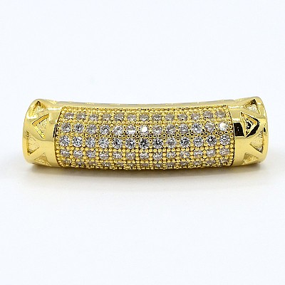 CZ Jewelry Brass Micro Pave Cubic Zirconia Hollow Curved Tube Beads ZIRC-M024-11G-1
