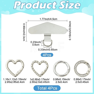 4Pcs 201 Stainless Steel Mobile Phone Lanyard Patch AJEW-YW0003-04-1