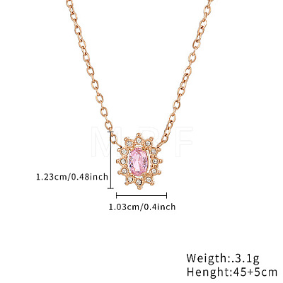 Cubic Zirconia Flower Pendant Necklaces with Stainless Steel Chains WL0189-1-1