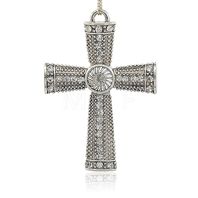 Tibetan Style Alloy Rhinestone Claddagh Cross Big Pendants RB-J128-01AS-1