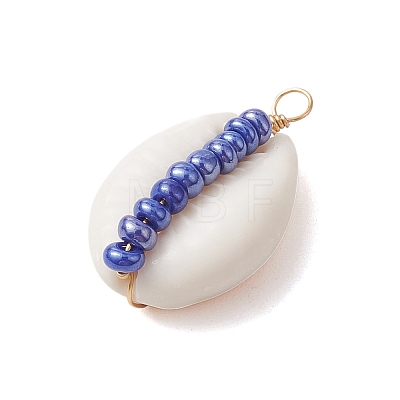 6Pcs 6 Styles Natural Cowrie Shell & Glass Seed Beads Pendants PALLOY-JF02759-07-1