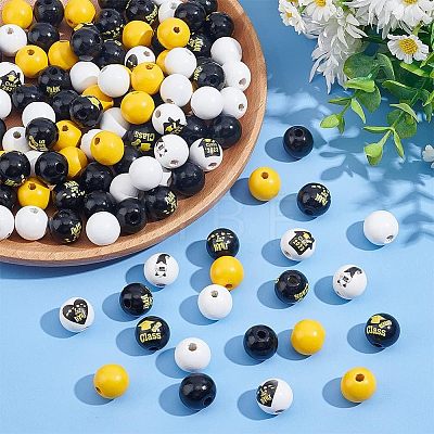 Unicraftale 120Pcs 8 Styles Senior Year Theme Printed Wooden Beads WOOD-UN0001-01-1