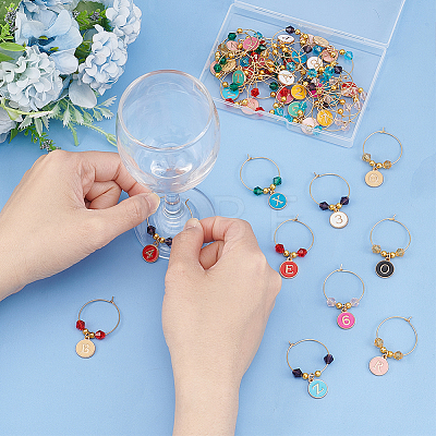 36Pcs 36 Styles Alloy Enamel Wine Glass Charms AJEW-BC00003-1