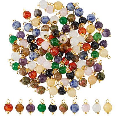 100Pcs 10 Colors Natural Mixed Gemstone Pendants PALLOY-FH00206-1