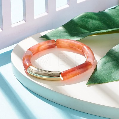 Imitation Gemstone Acrylic Curved Tube Beaded Stretch Bracelet BJEW-JB07981-03-1