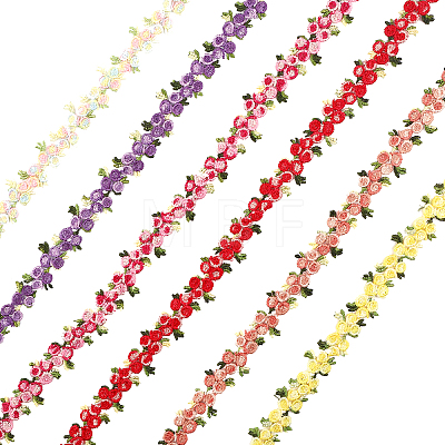 Globleland 6 Strands 6 Colors Flower Polyester Lace Trims OCOR-GL0001-03-1
