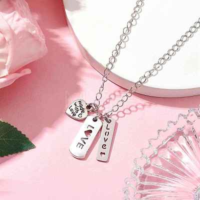 Valentine's Day Alloy and 201 Stainless Steel Word Love Pendants Necklace NJEW-JN04693-1