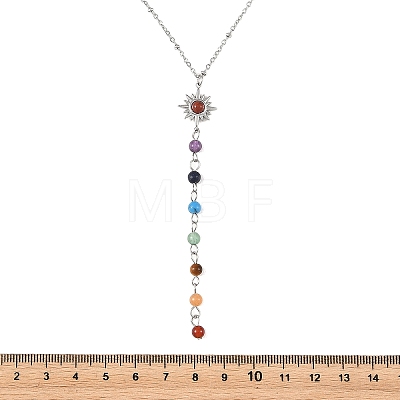7 Chakra Gemstone Long Tassel Y Necklaces NJEW-JN06603-1